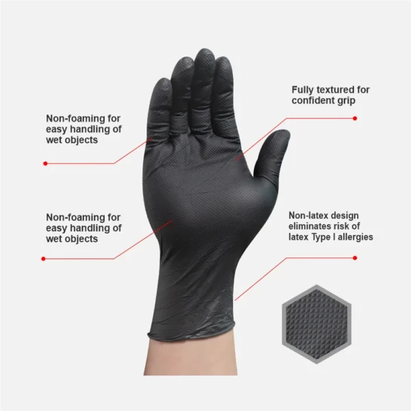 H0f8439bab78e42daa56622e30fb4ab8fB.webp ABC-NIT01-B-2 8 mil Black Diamond-Textured Nitrile Gloves