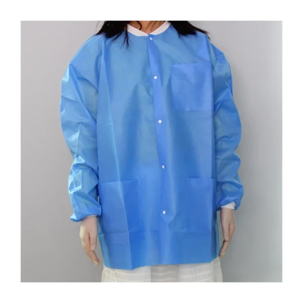 Dental Lab Disposable Jacket Coat, Isolation Gown with Kitted Cuffs and - view 3 PB016-10 Disposable Dental Isolation Gown with Knitted Cuffs — detail view 3