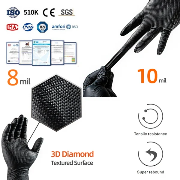 ABC-DG01-6 8 mil Diamond-Textured Nitrile Mechanic Gloves