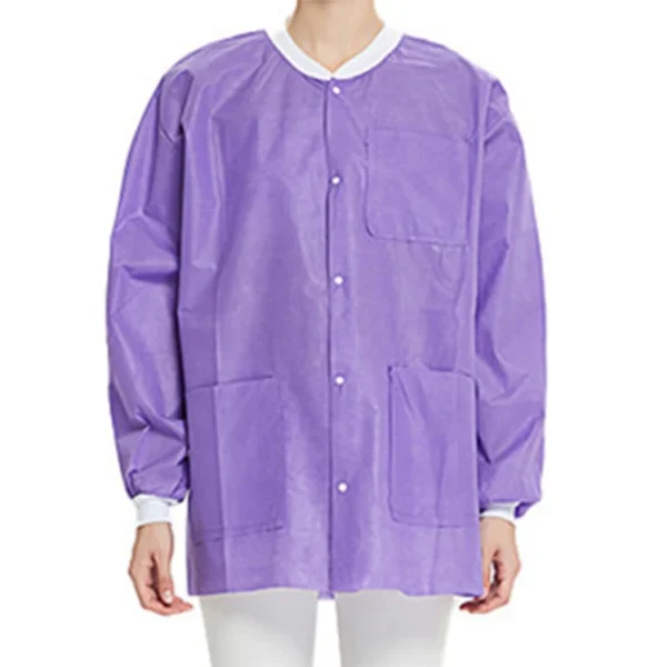 Dental Lab Disposable Jacket Coat, Isolation Gown with Kitted Cuffs and - view 2 PB016-10 Disposable Dental Isolation Gown with Knitted Cuffs — detail view 2