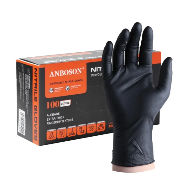 H8ea948c247f744f0a681b31005aa9b33m.webp ABC-NI01-5 6 mil Heavy-Duty Black Nitrile Gloves