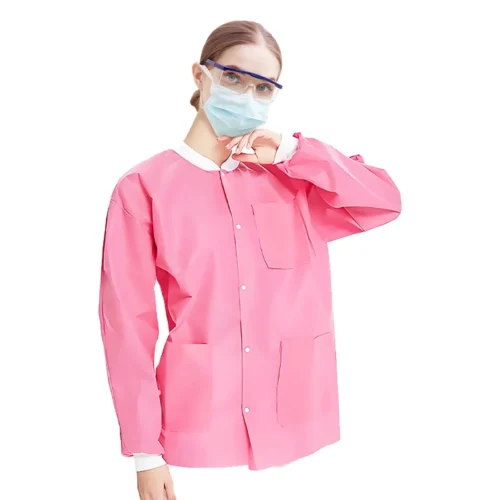 PB016-10 Dental Lab Disposable Jacket Coat, Isolation Gown with Kitted Cuffs and Collar