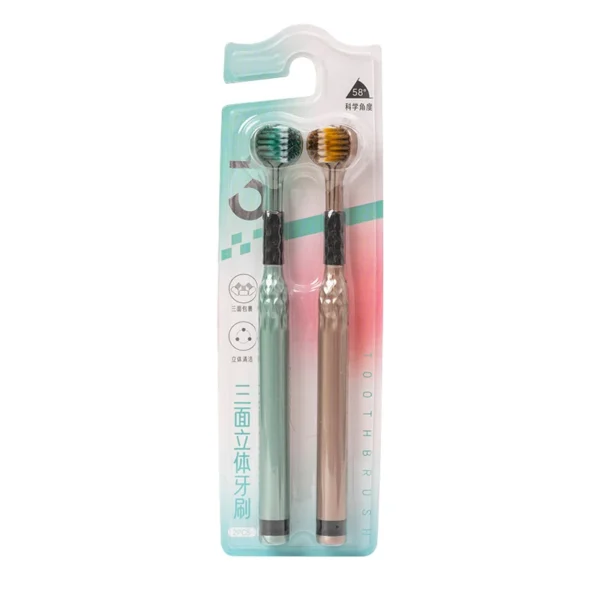 3 Headed Cleaning Soft Dental Toothbrush,3 Sided Daily Toothbrush - view 3 TB0020 3 Headed Cleaning Soft Dental Toothbrush, 3 Sided Daily Toothbrush — detail view 3