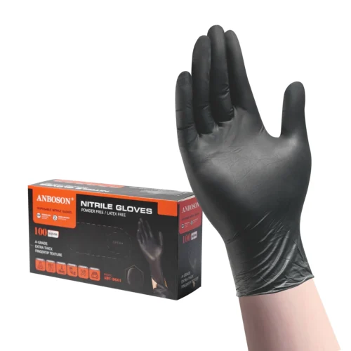 Hce3efd2403a4414ab6030902a186f66eF.webp ABC-NI01-4 6 mil Black Chemical-Resistant Nitrile Gloves