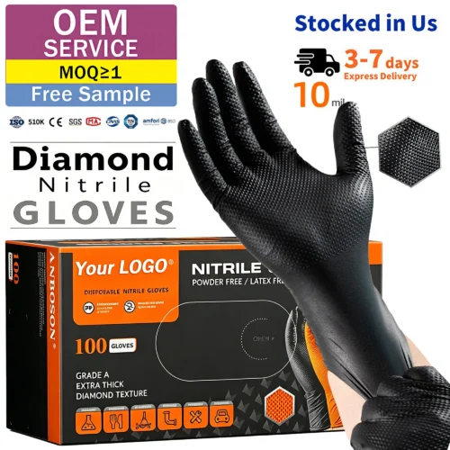 ABC-DG01-3 8 mil Diamond-Textured Heavy-Duty Nitrile Gloves